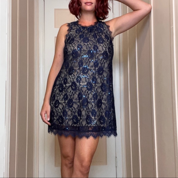 Speechless Dresses & Skirts - Speechless Dark Blue Sleeveless Sequin Lace Tunic Dress Size S